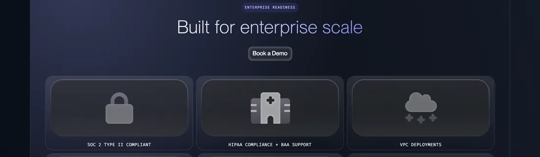 Vellum enterprise section: SOC 2 Type II, HIPAA, VPC deployments