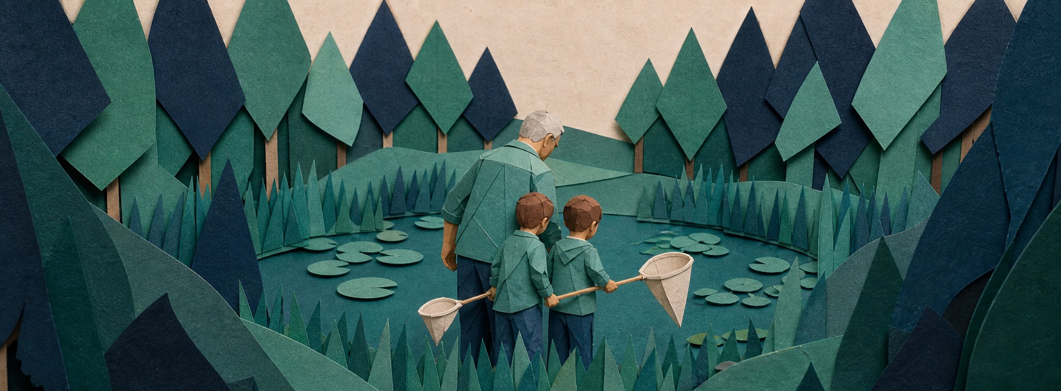 Man walking through forest with nephew - IHT