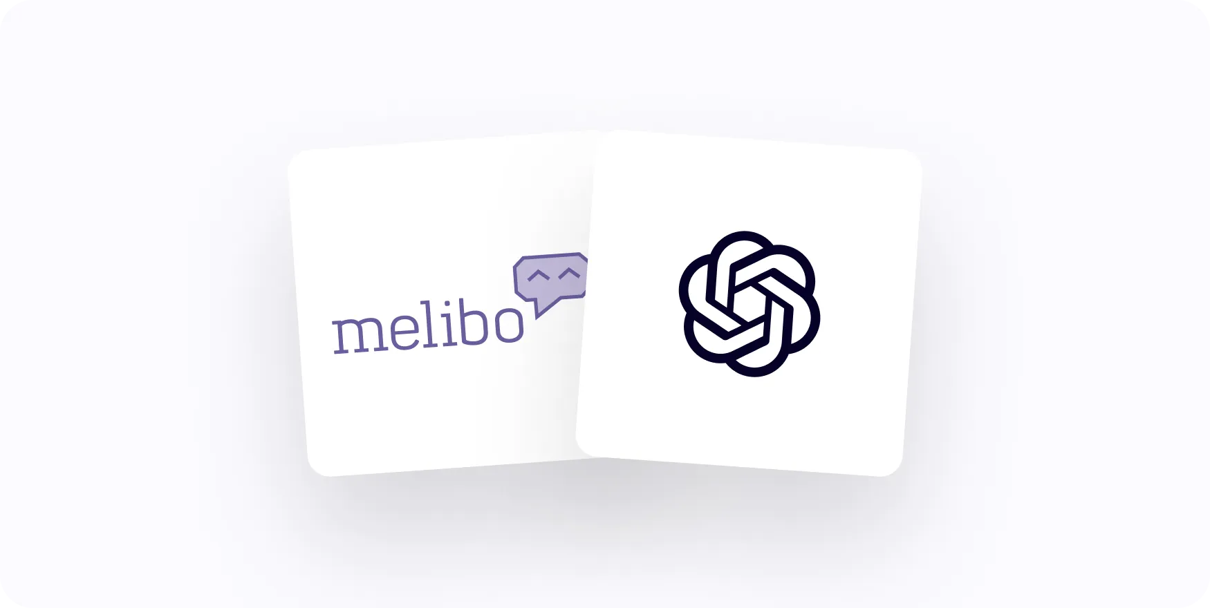 Grafik mit melibo- und OpenAI-Logo, signalisiert Integration generativer KI für automatisierte Kundenservice-Prozesse.