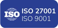 ISO Zertifizierungslogo zeigt die Standards 27001 und 9001