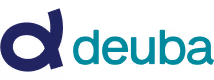 Deuba company logo with a stylized letter d in dark blue followed by teal text.