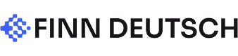 Finn Deutsch company logo with dark blue geometric symbol to the left of the company name in black text.