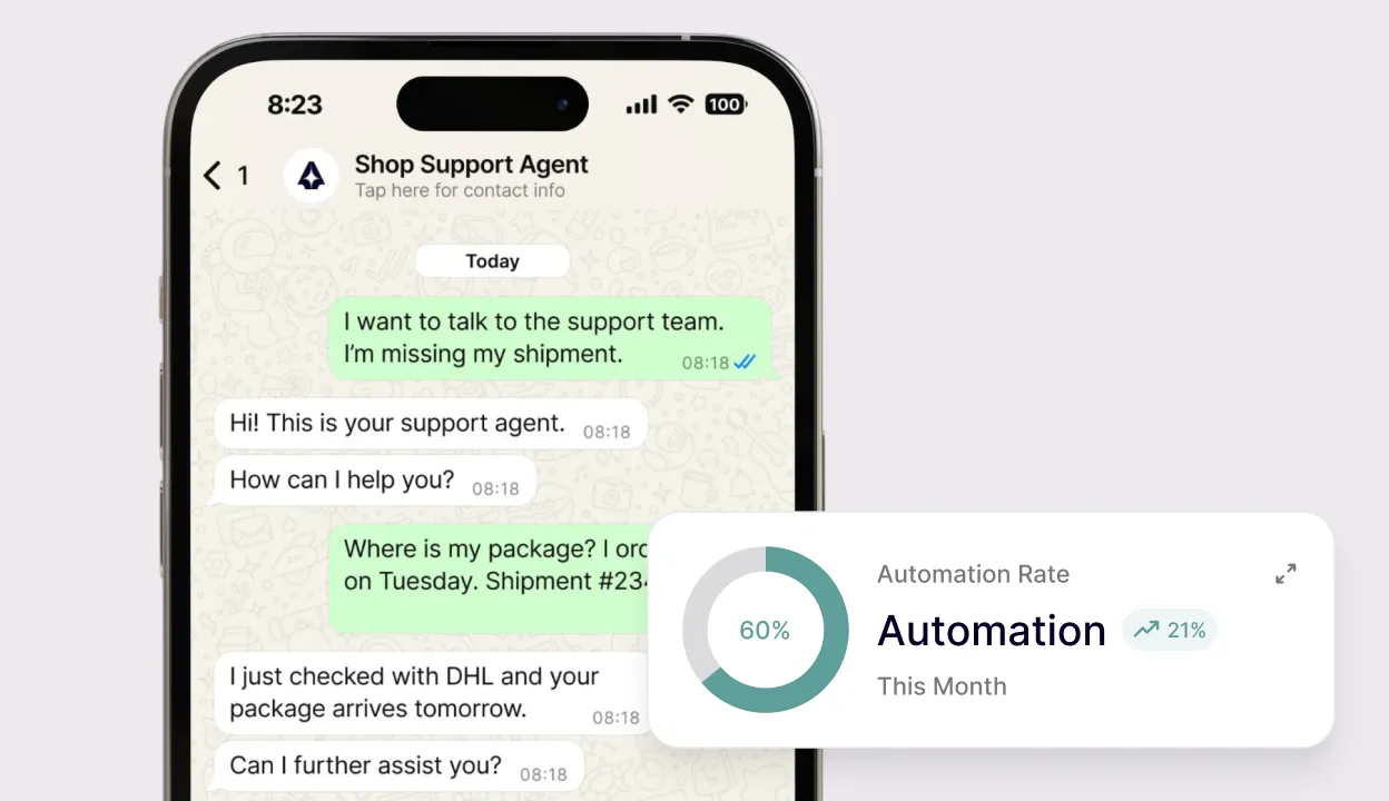 Phone chat of a customer and support agent discussing shipment and package delivery tomorrow.