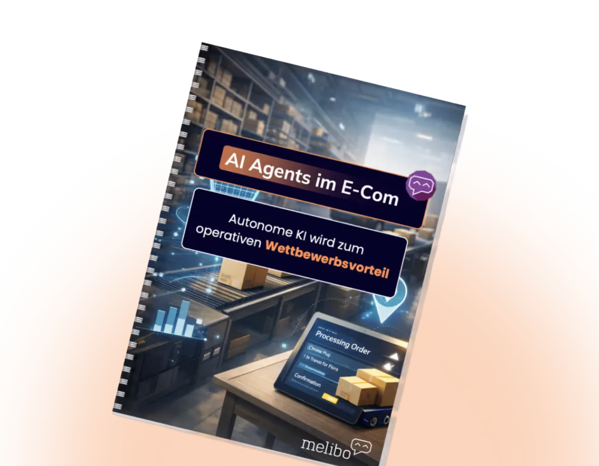 Spiral-bound book titled 'AI Agents im E-Com' about autonomous AI as operational competitive advantage.