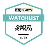 OMR Reviews Watchlist badge for chatbot software 2022 in teal and white shield design.
