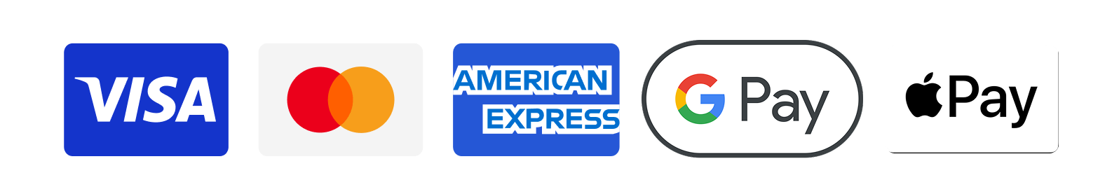 Visa, Mastercard, Amex, Google Pay, Apple Pay