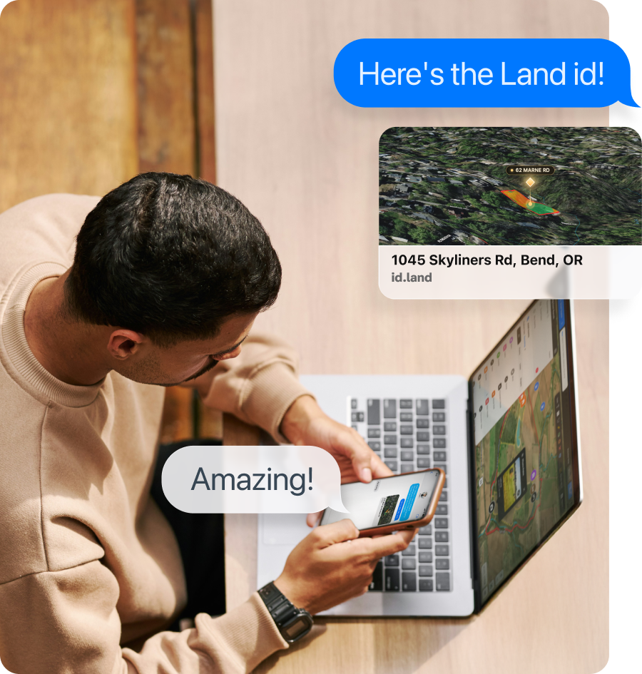 An agent texting a Land id link and the client replying “Amazing!”