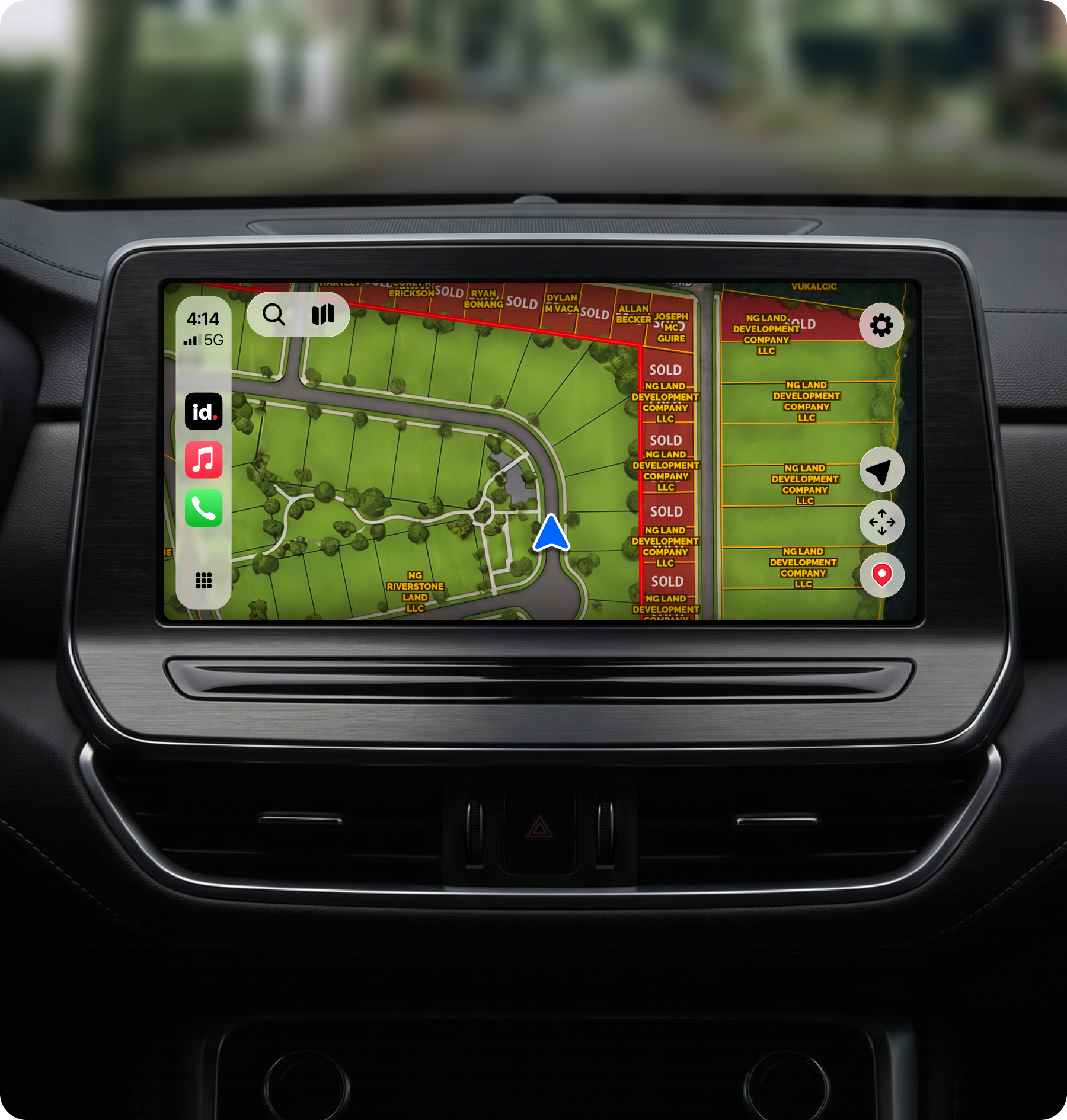 Land id parcel data on a CarPlay dashboard screen