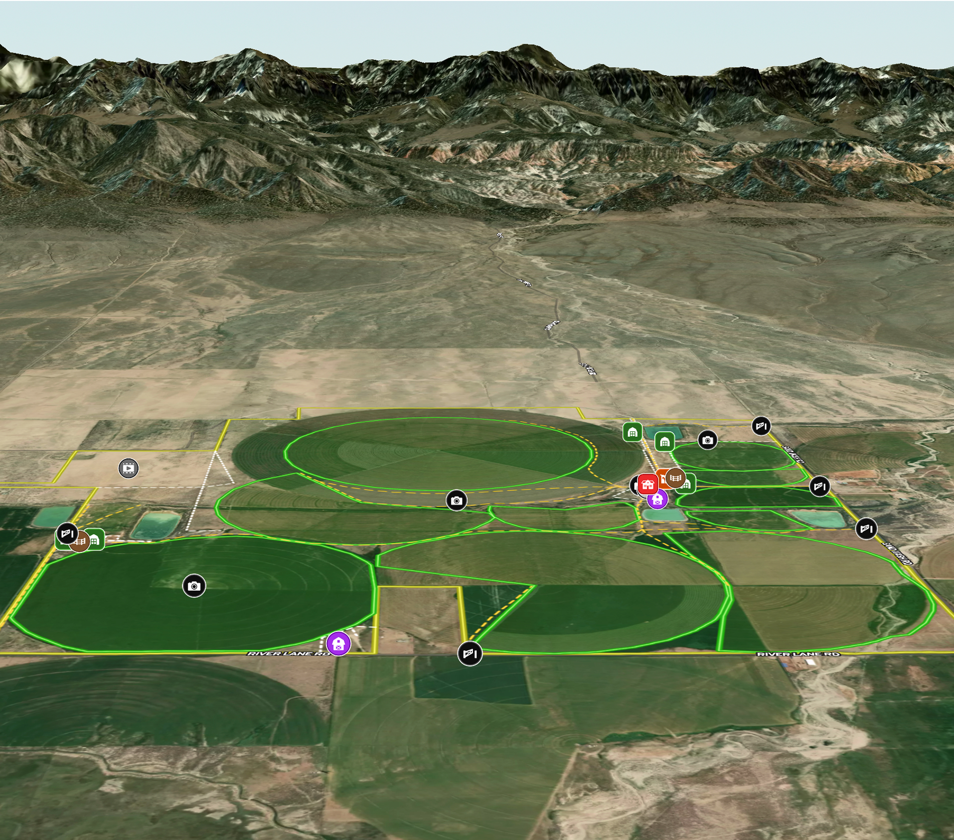 Map in 3d with mountains in the background
