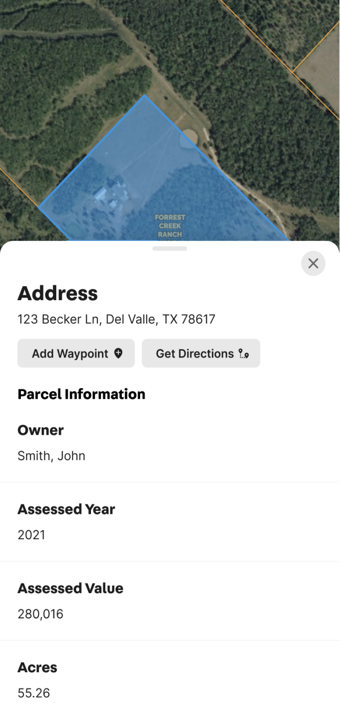 A creenshot of the Land id app with the same property image and an address displayed.