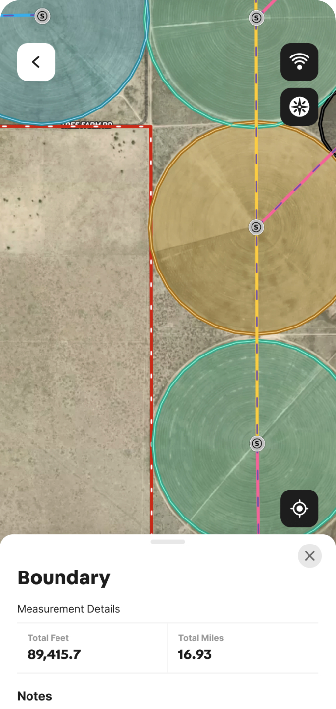 A screenshot of LandID app displaying boundaries & measurements of a region of land.