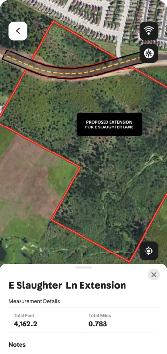 A screenshot of the Land id map showing measurement details of a region of land.
