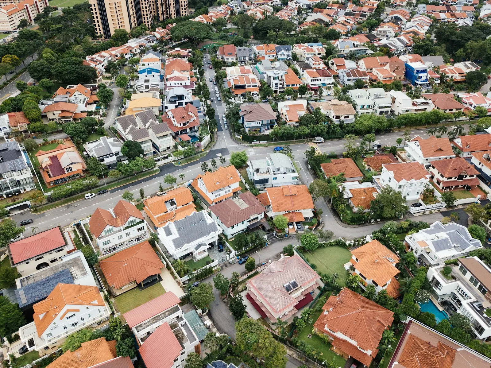 Sky view of a neighborhood