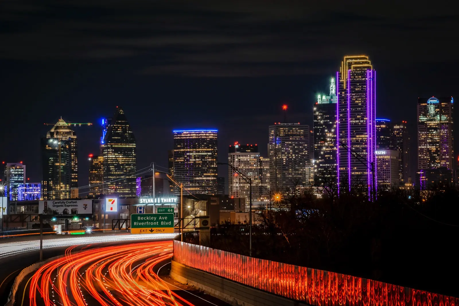 A busy city at night time