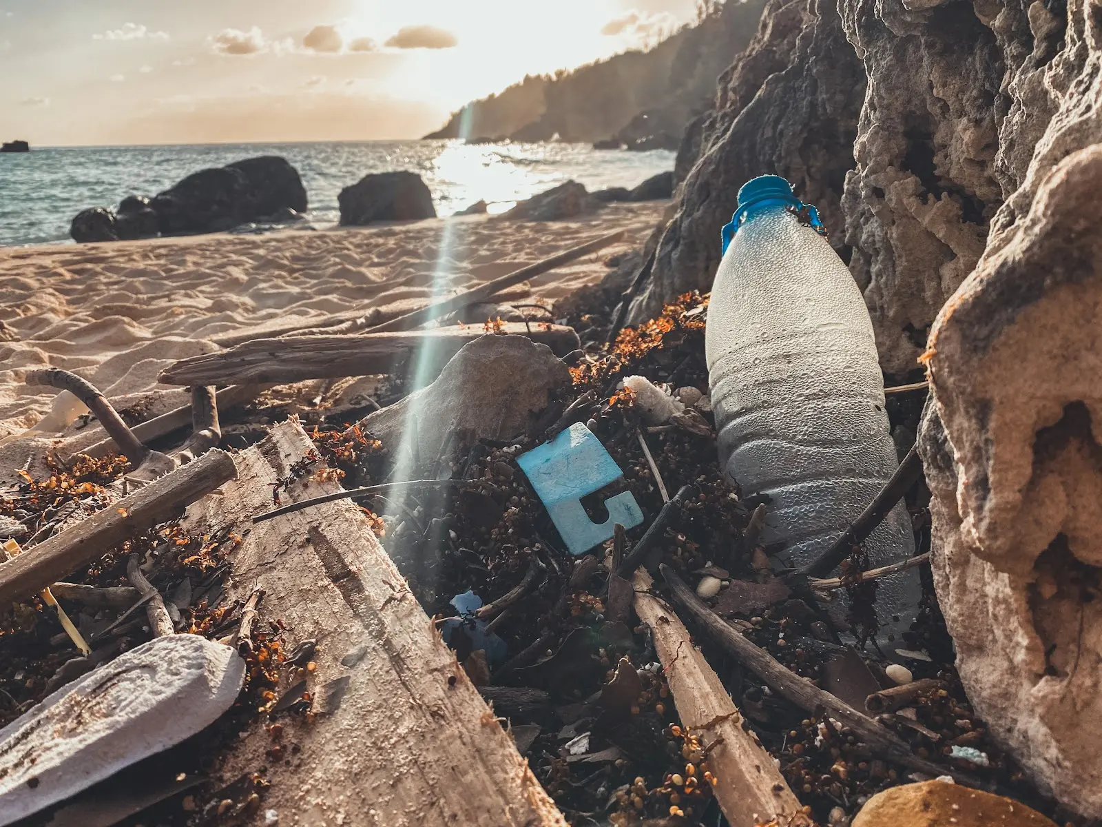 Trash on a beach