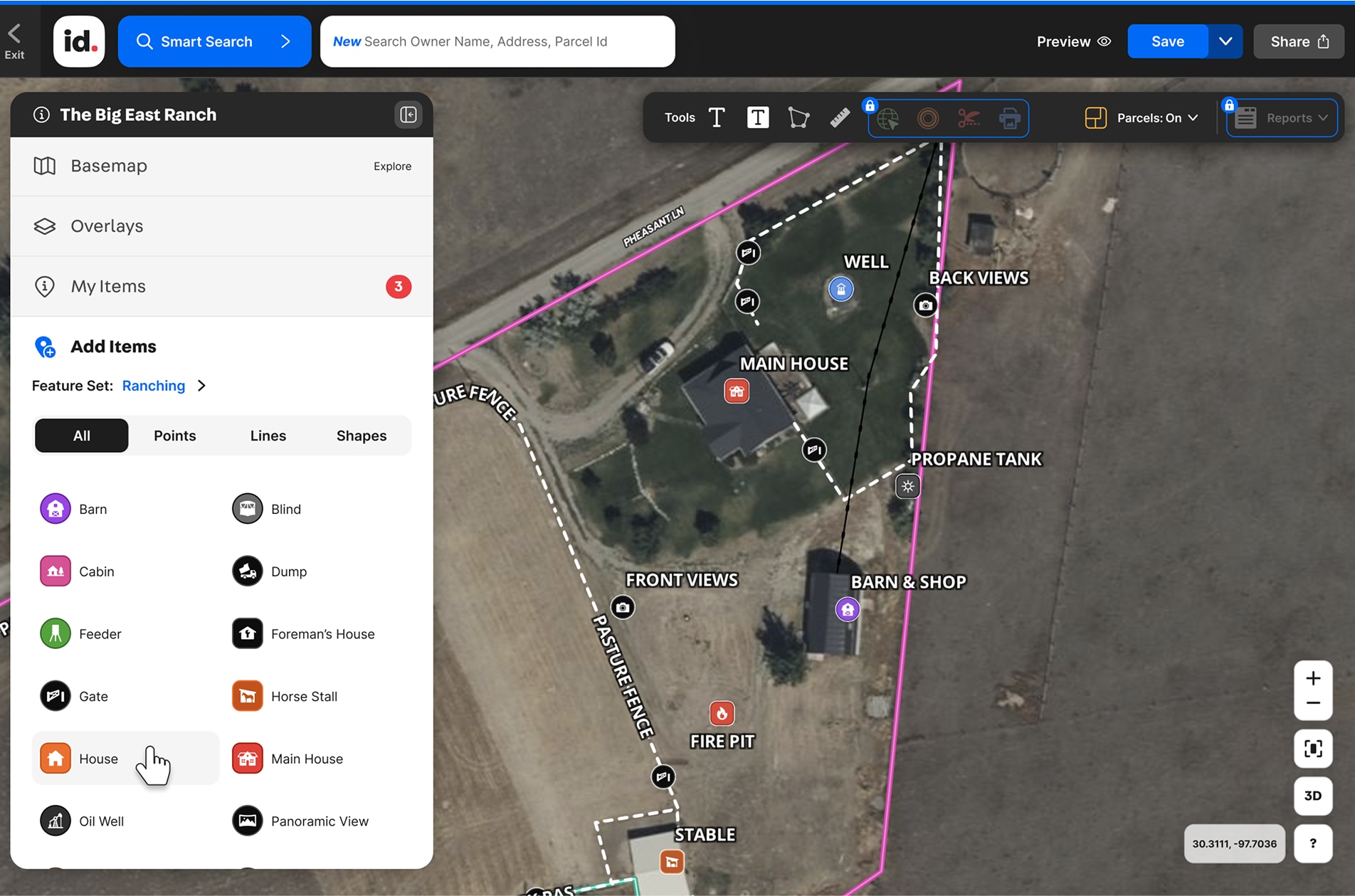 Screenshot of parcel info map zoom in