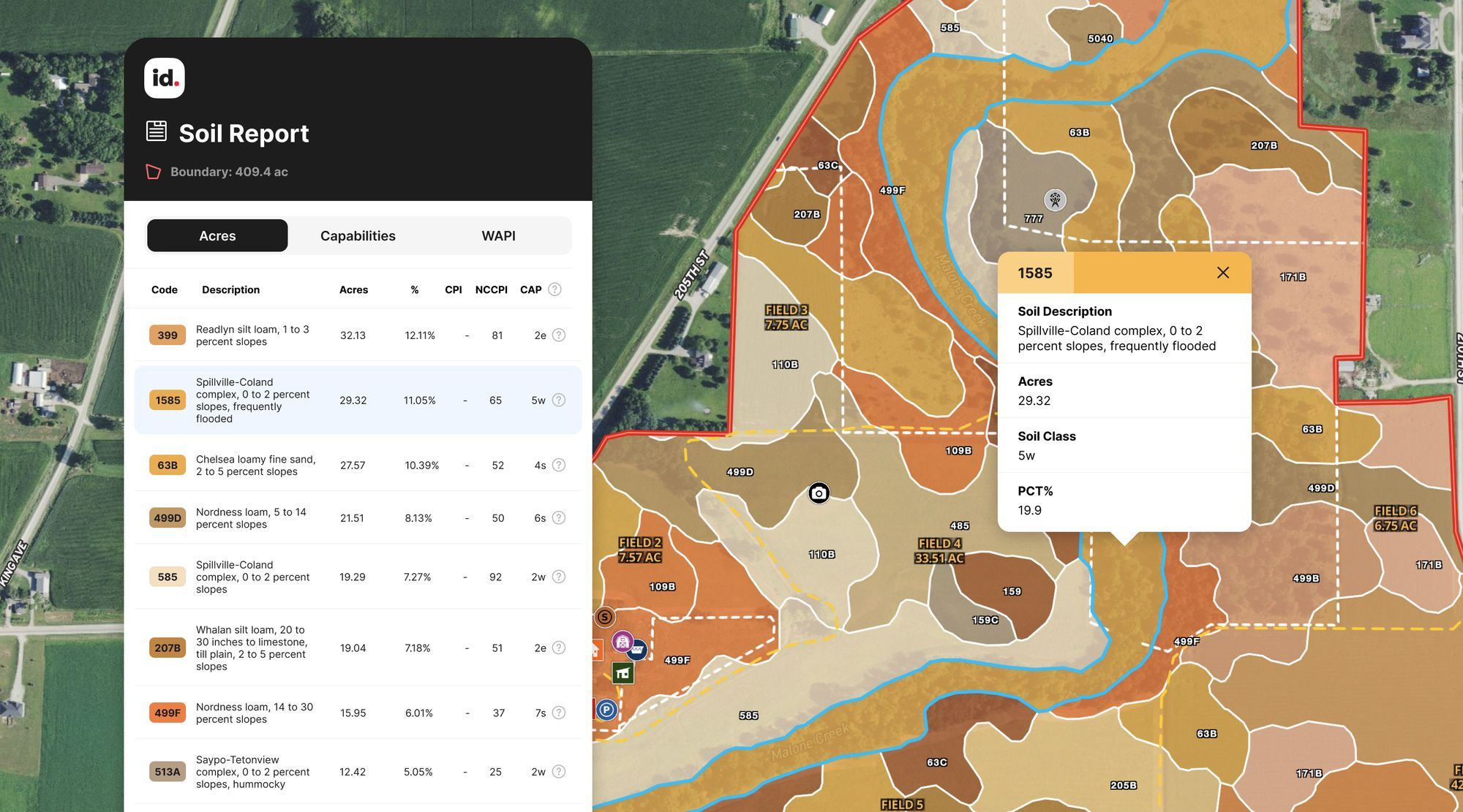 Soil description of acres with a soil report
