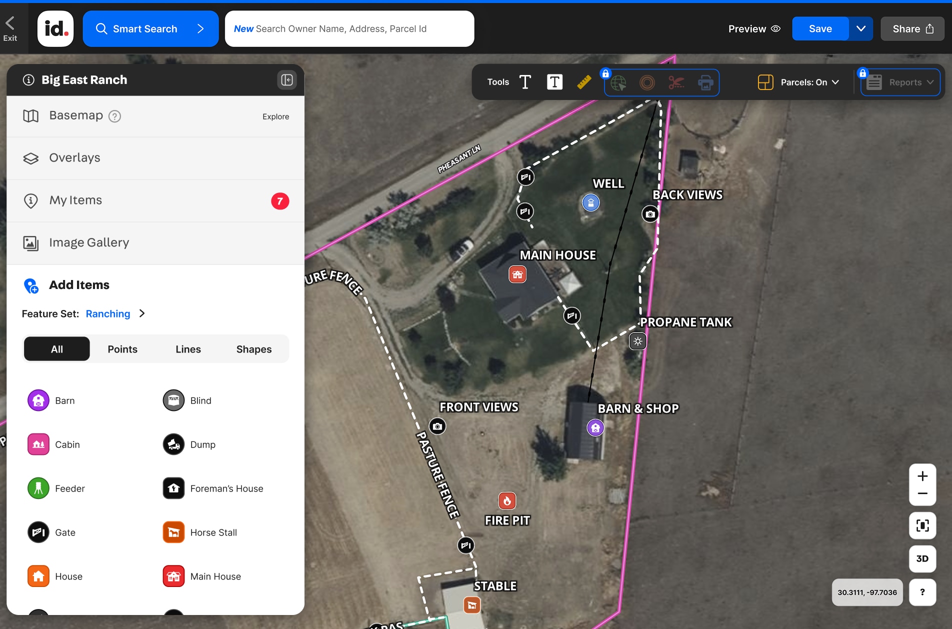 Screenshot of parcel info map zoom in