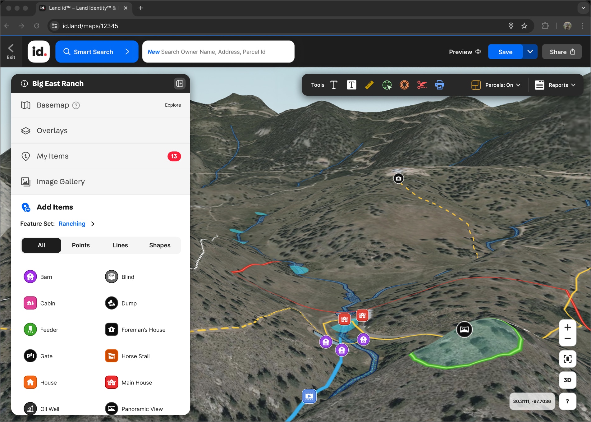 Screenshot of parcel info map zoom in