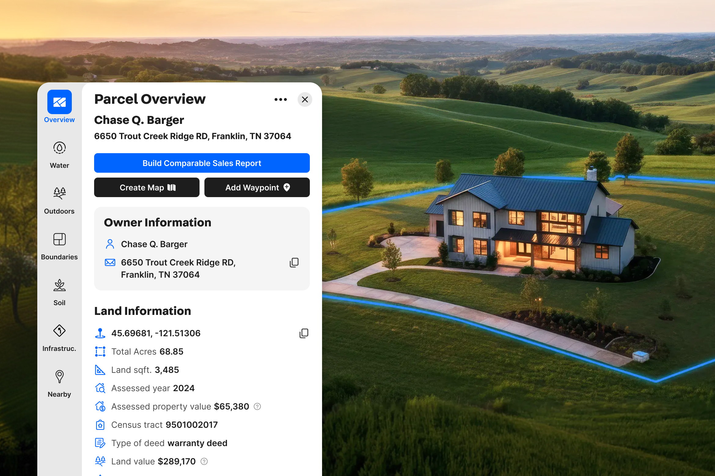 A composite image displays property parcel information of a private property