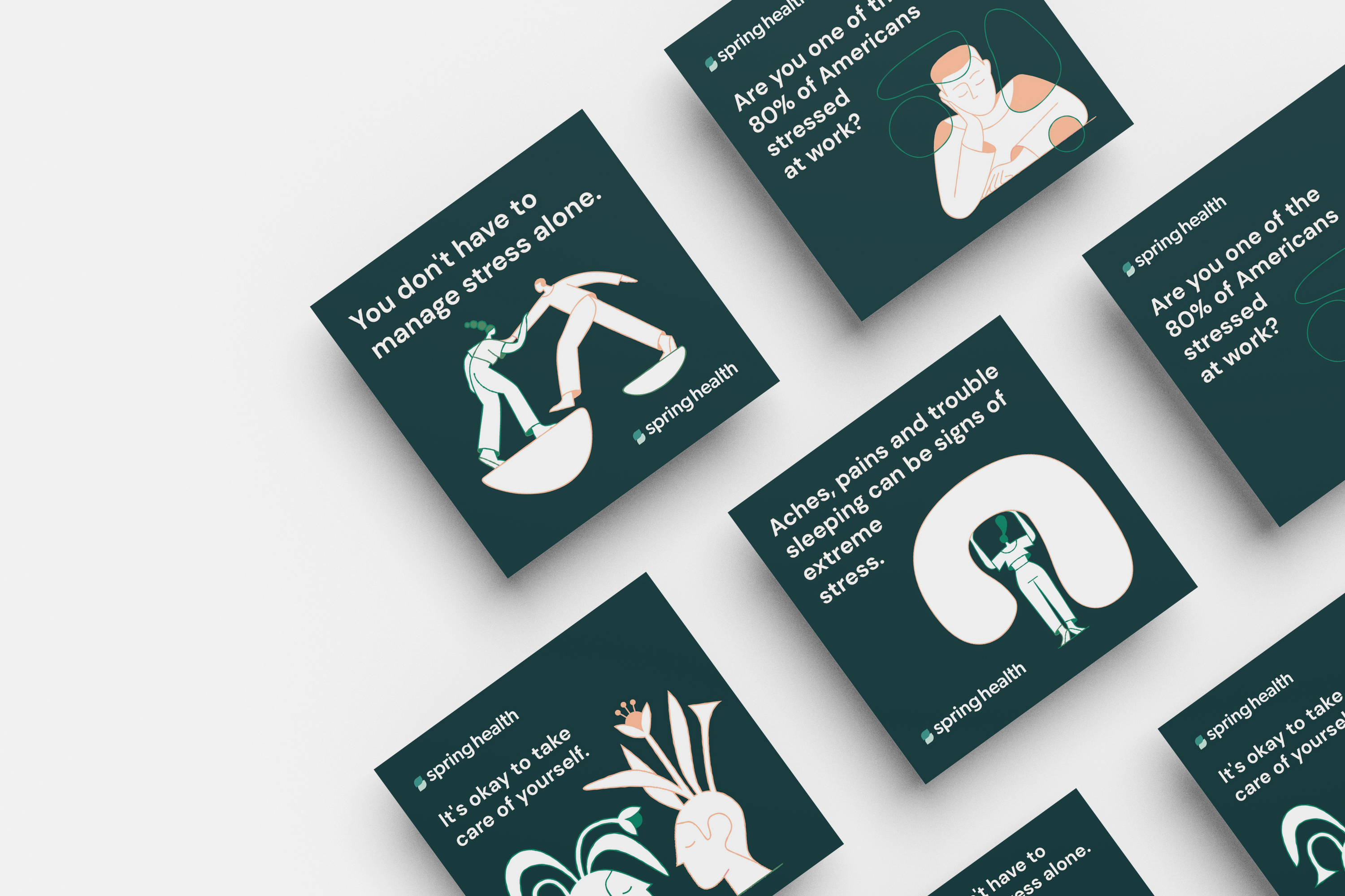 Spring Health mental health benefit campaign design and social assets