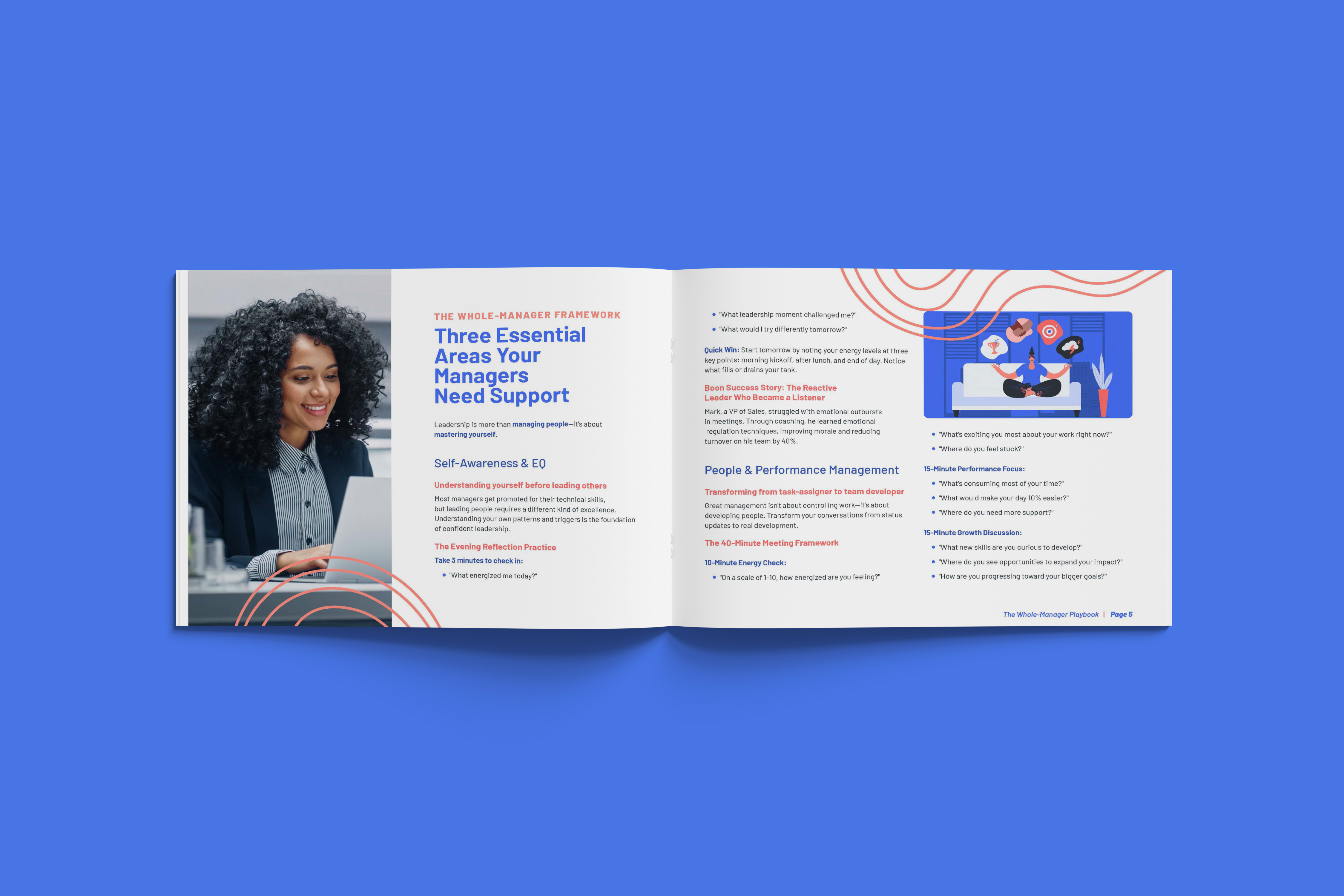 An open Boon spread headed “Three Essential Areas Your Managers Need Support.”