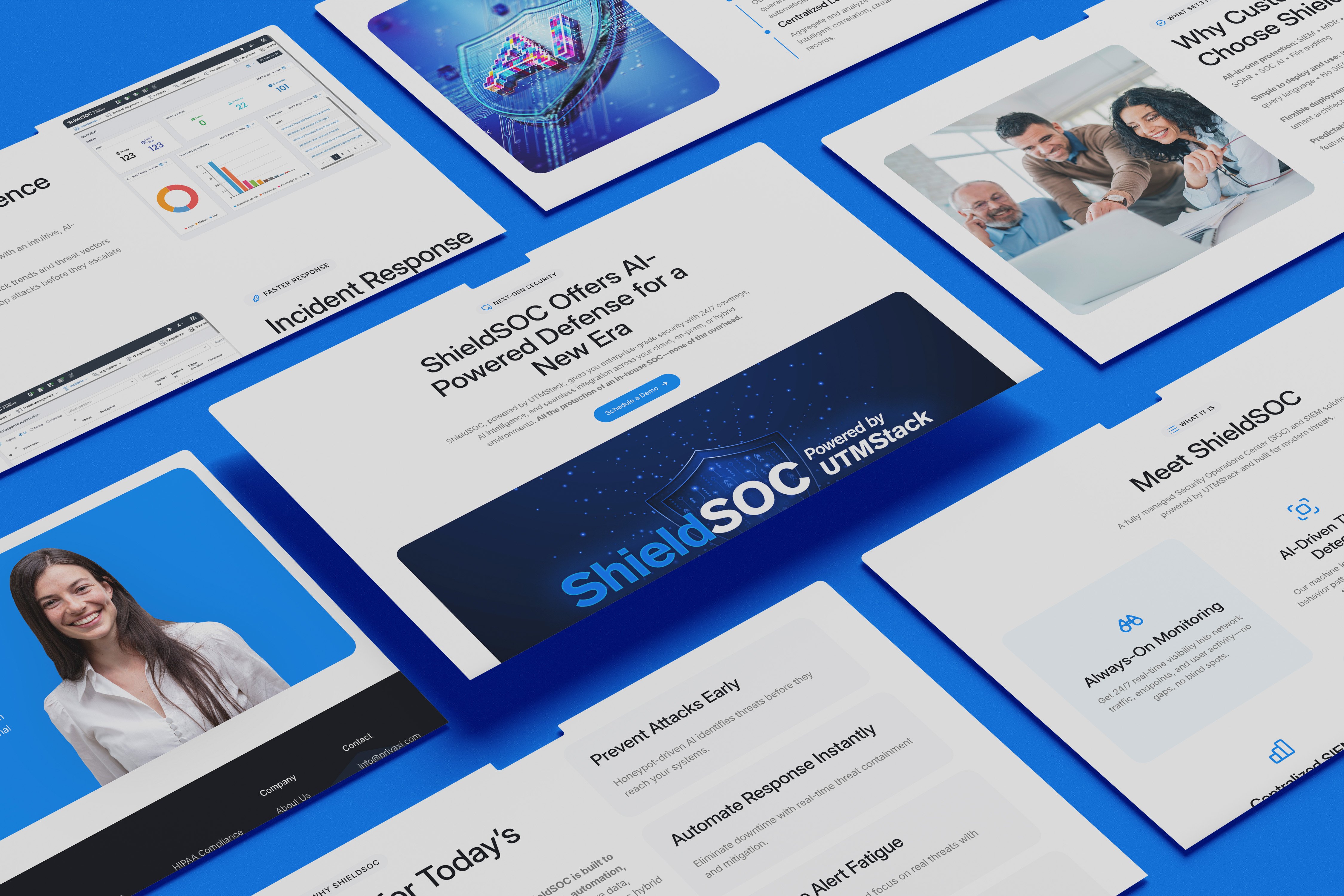 Privaxi web pages including the ShieldSOC product page and the framework service pages.