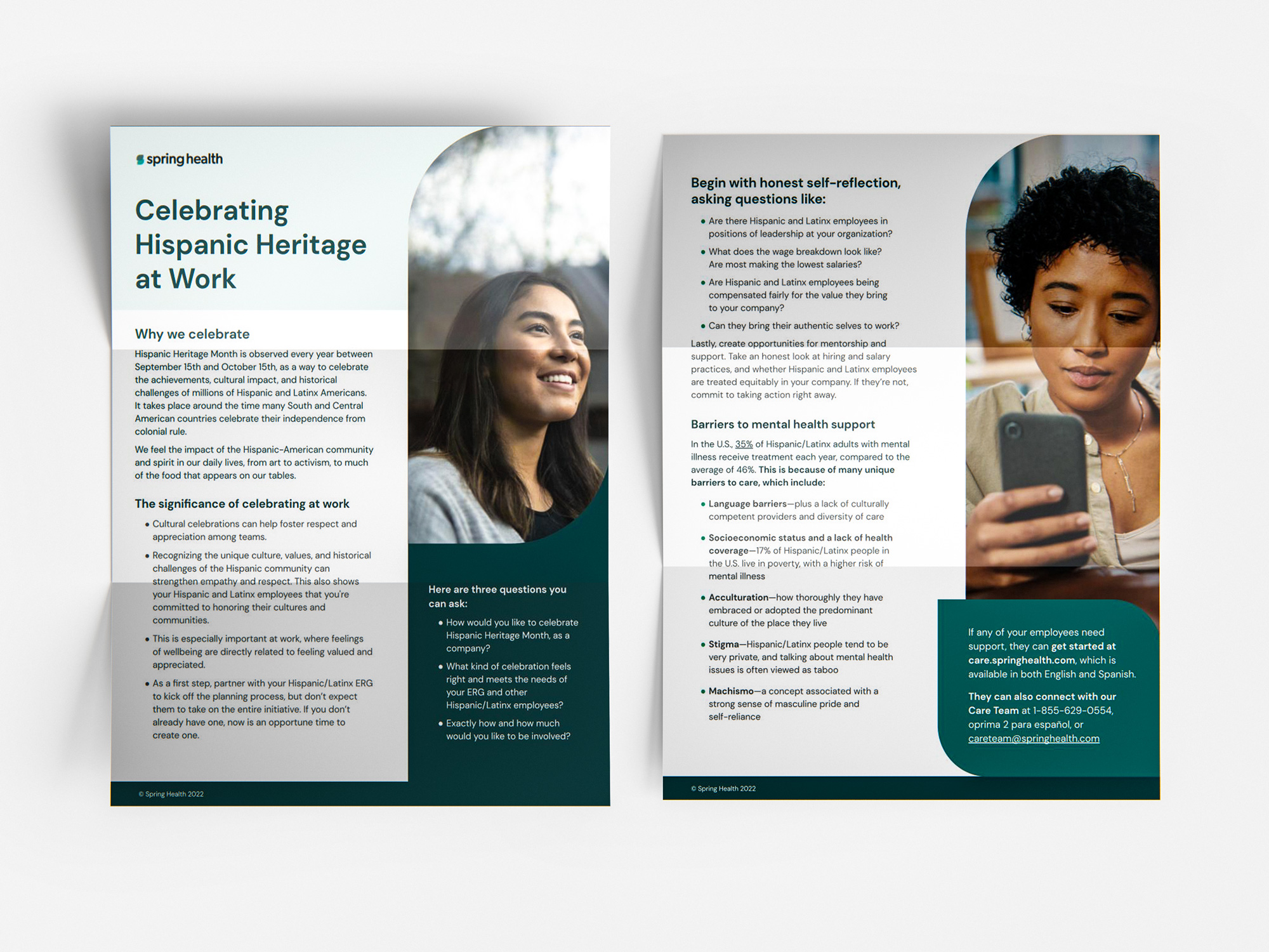 Two one-pagers headed “Celebrating Hispanic Heritage at Work.”