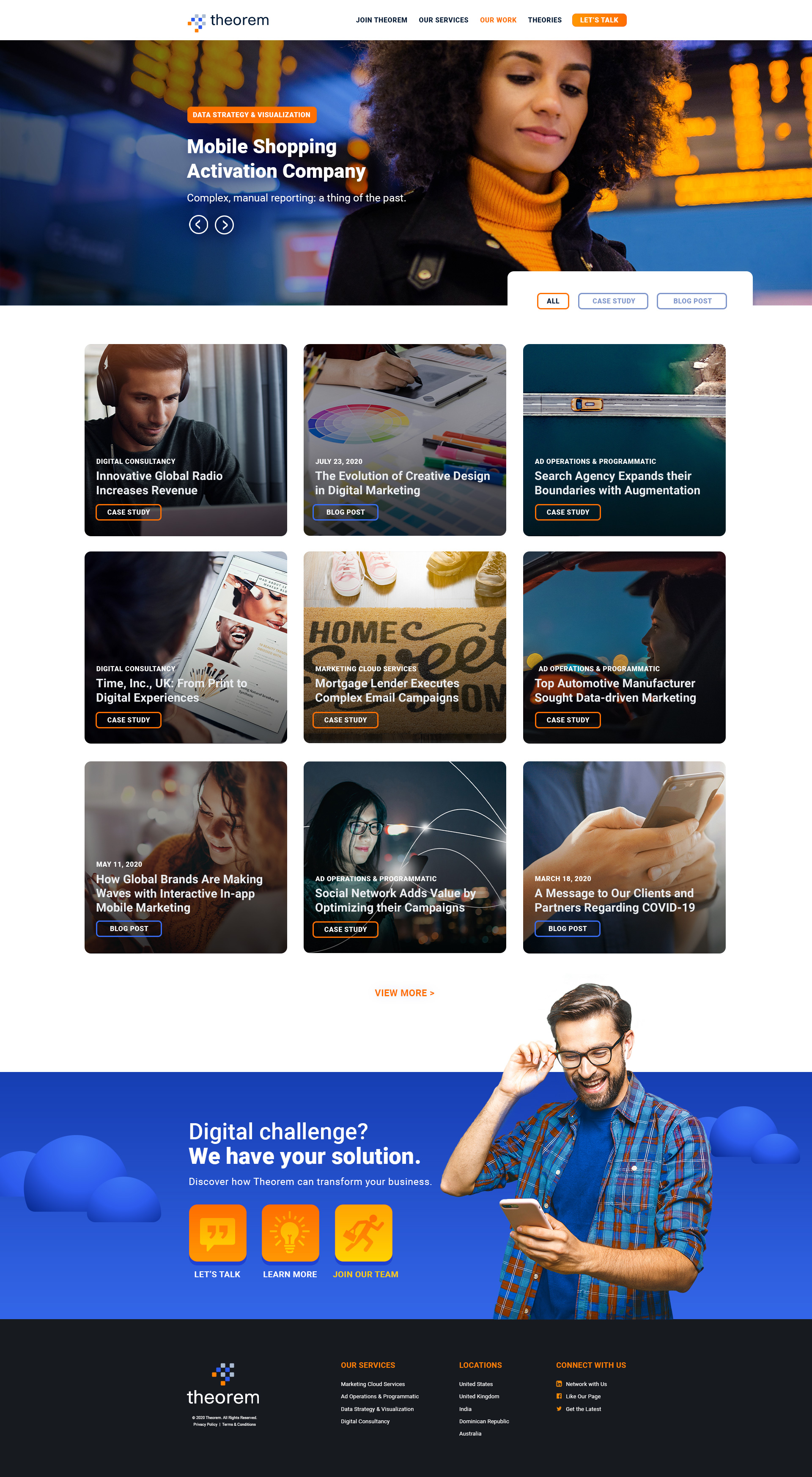 A Theorem content page layout, showing how photography and cards carry down the page.