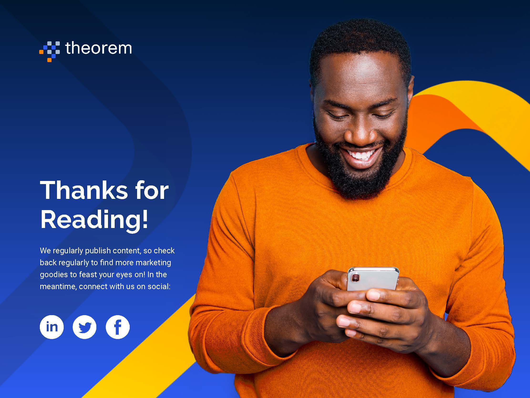 The ebook's closing page, “Thanks for Reading!”, with Theorem's social links.