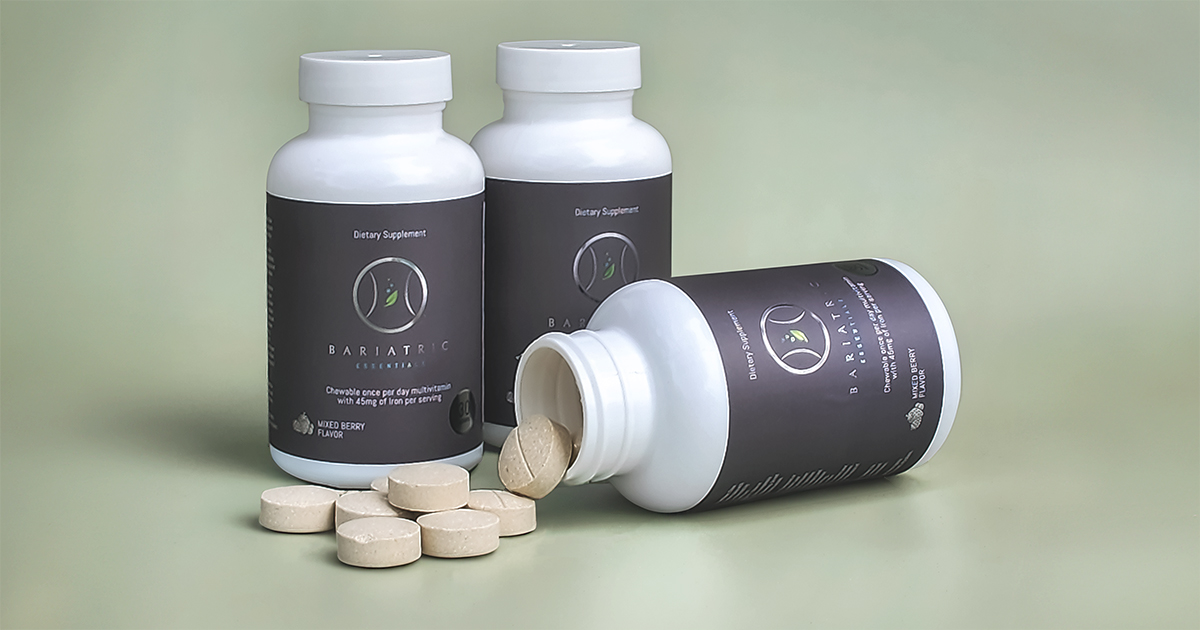 Bariatric Essentials supplement bottles with chewable tablets