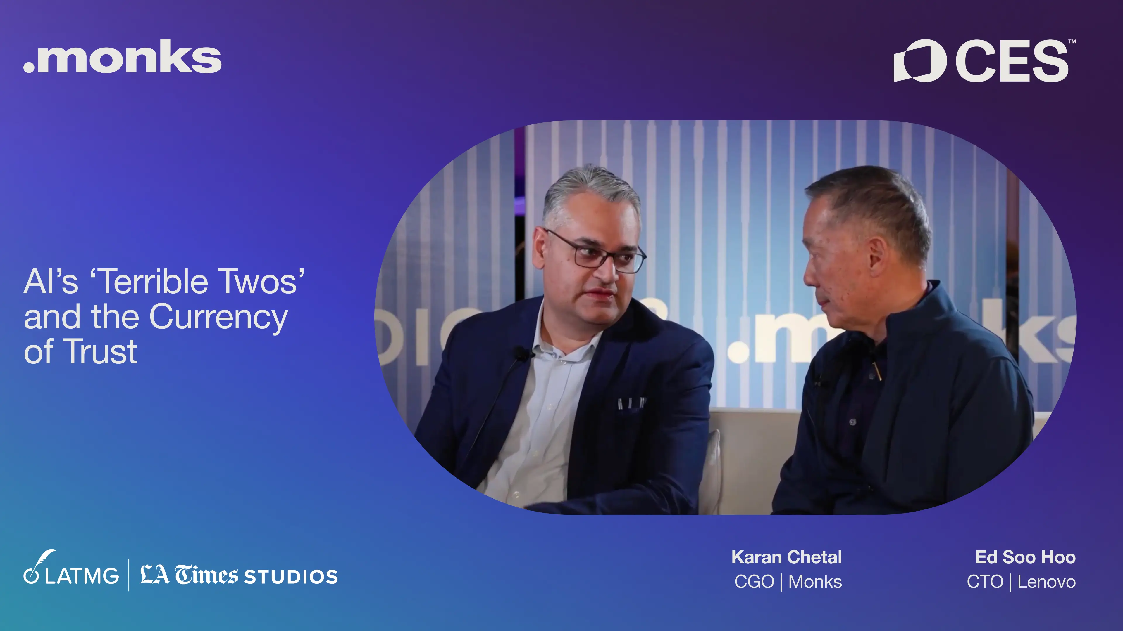 Karan Chetal of Monks Technology Services and Ed Soo Hoo of Lenovo during the live interview with LA Times Studios at CES 2026.
