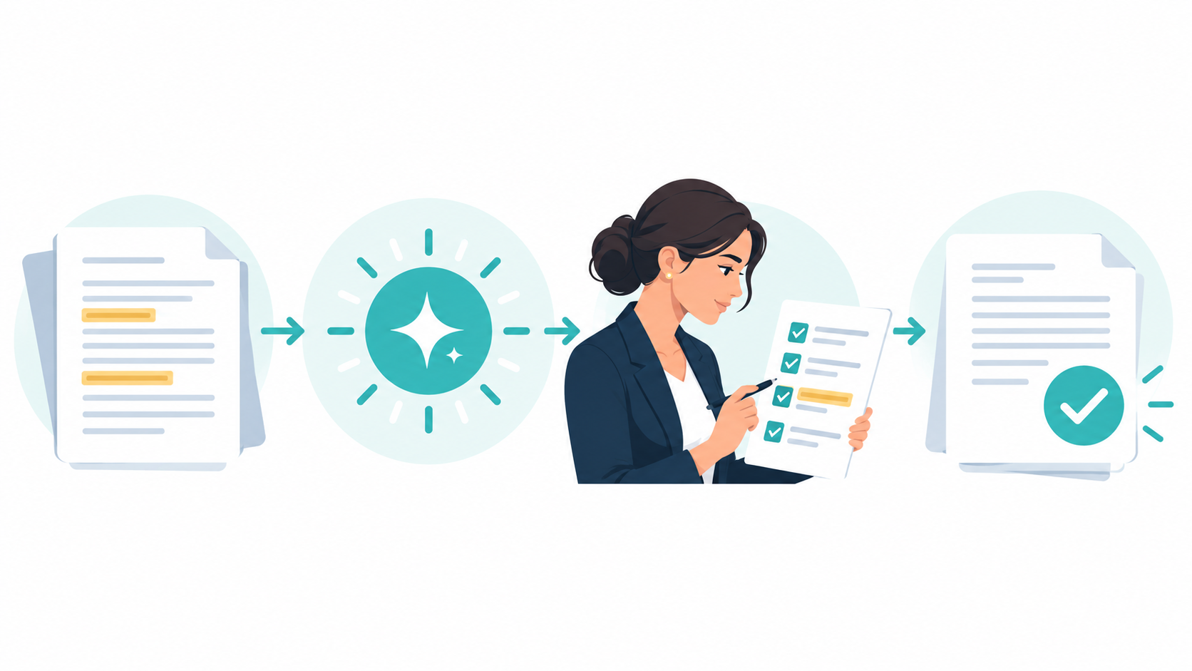 Workflow showing AI contract scan followed by human check and sign-off