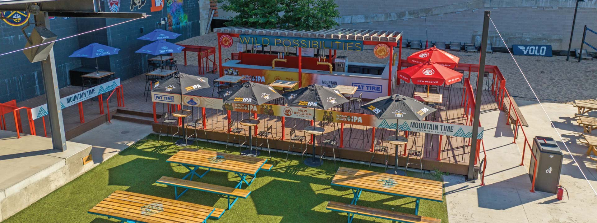 The Beach Bar and sand volleyball courts at Number 38 in Denver