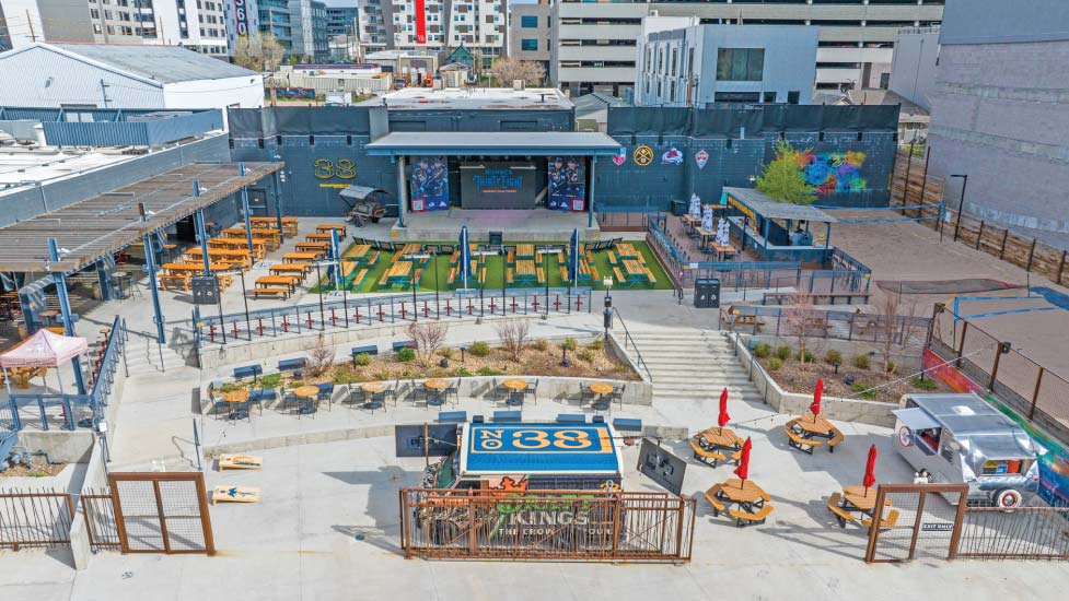 Drone shot of a patio space in Denver