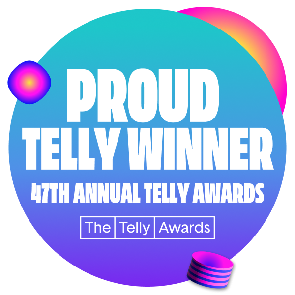 Award badge reading "Proud Telly Winner, 47th Annual Telly Awards"