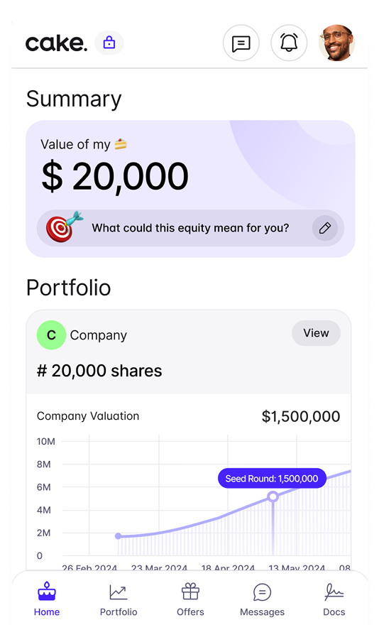 Equity management to manage employee equity, with employee app