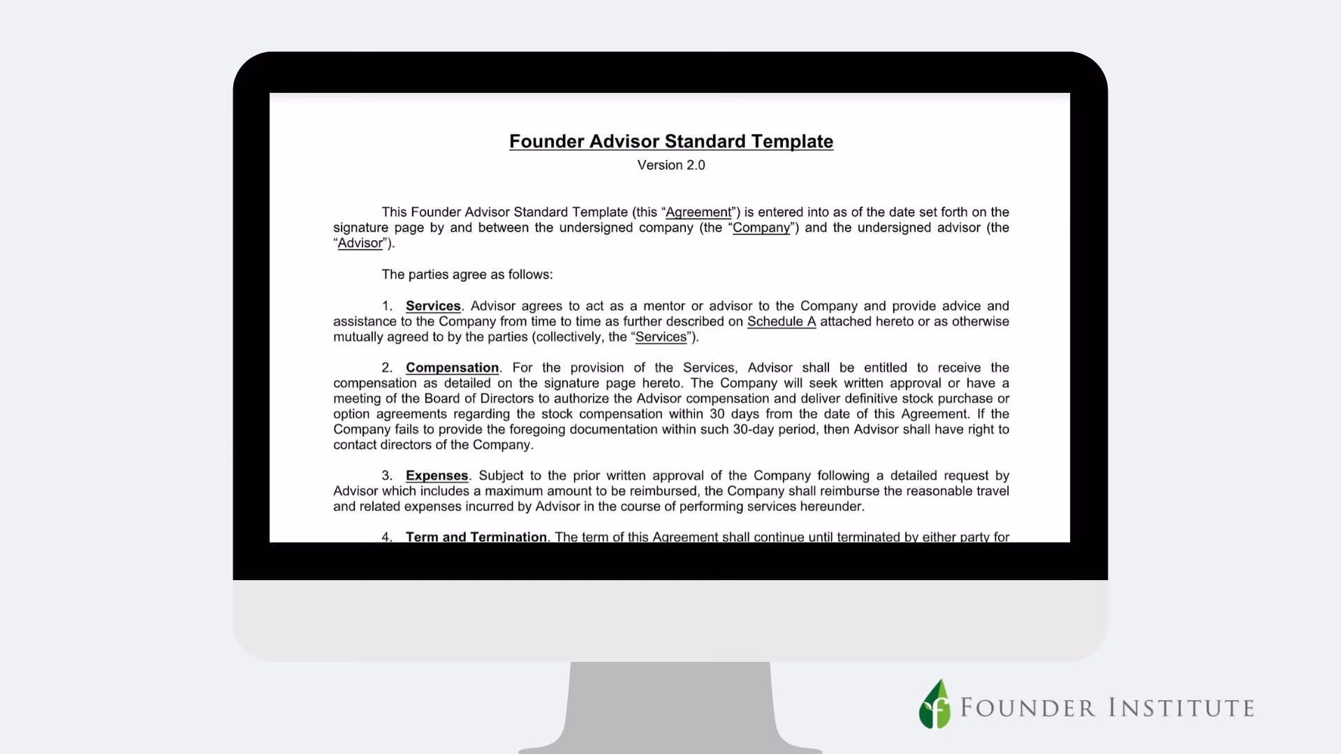 a founder advisor standar template