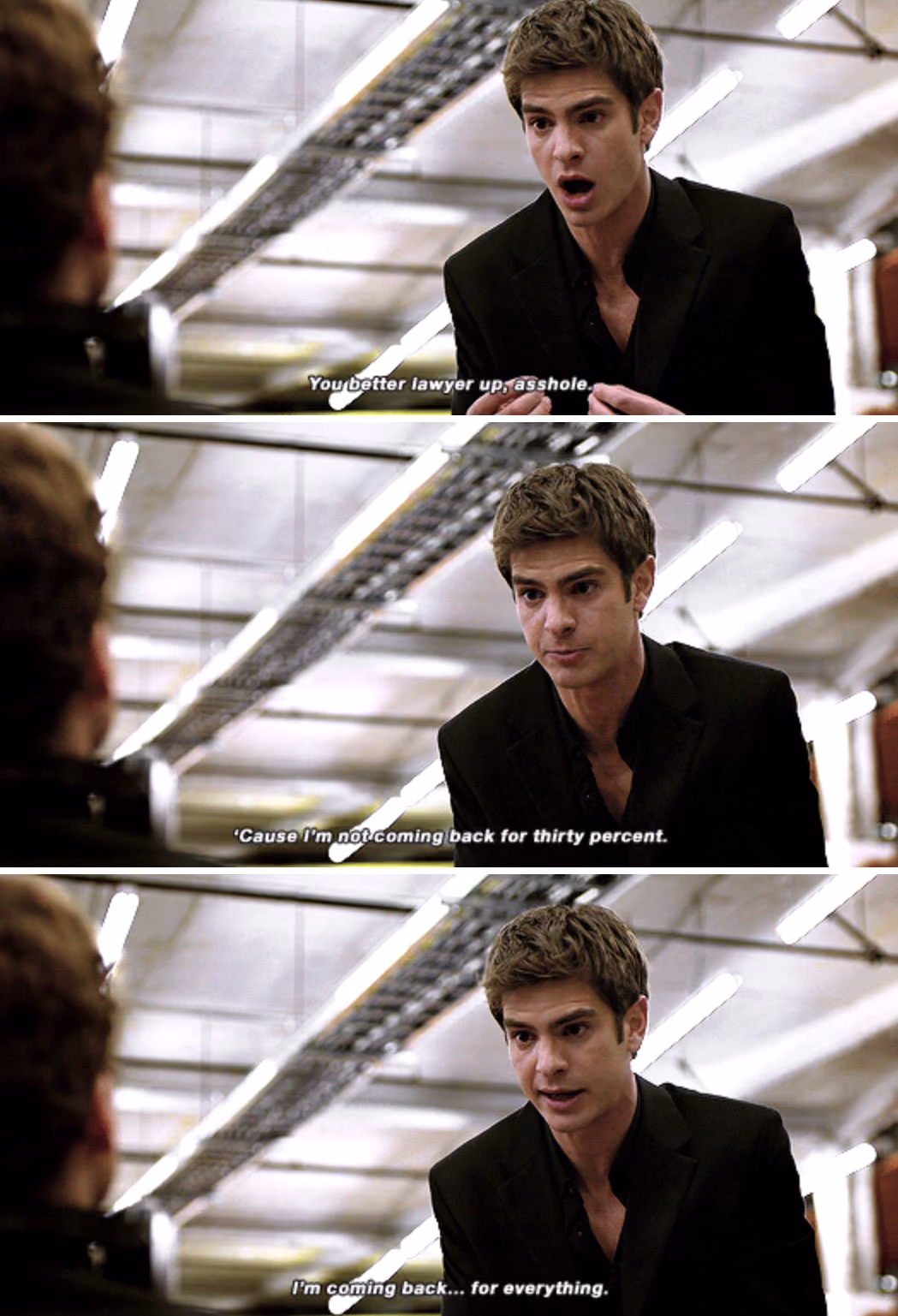an andrew garfield meme over ownership of the company from social network movie