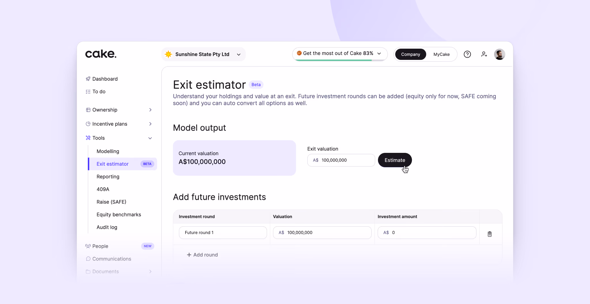 CakeEquity — reverse cap table modeling