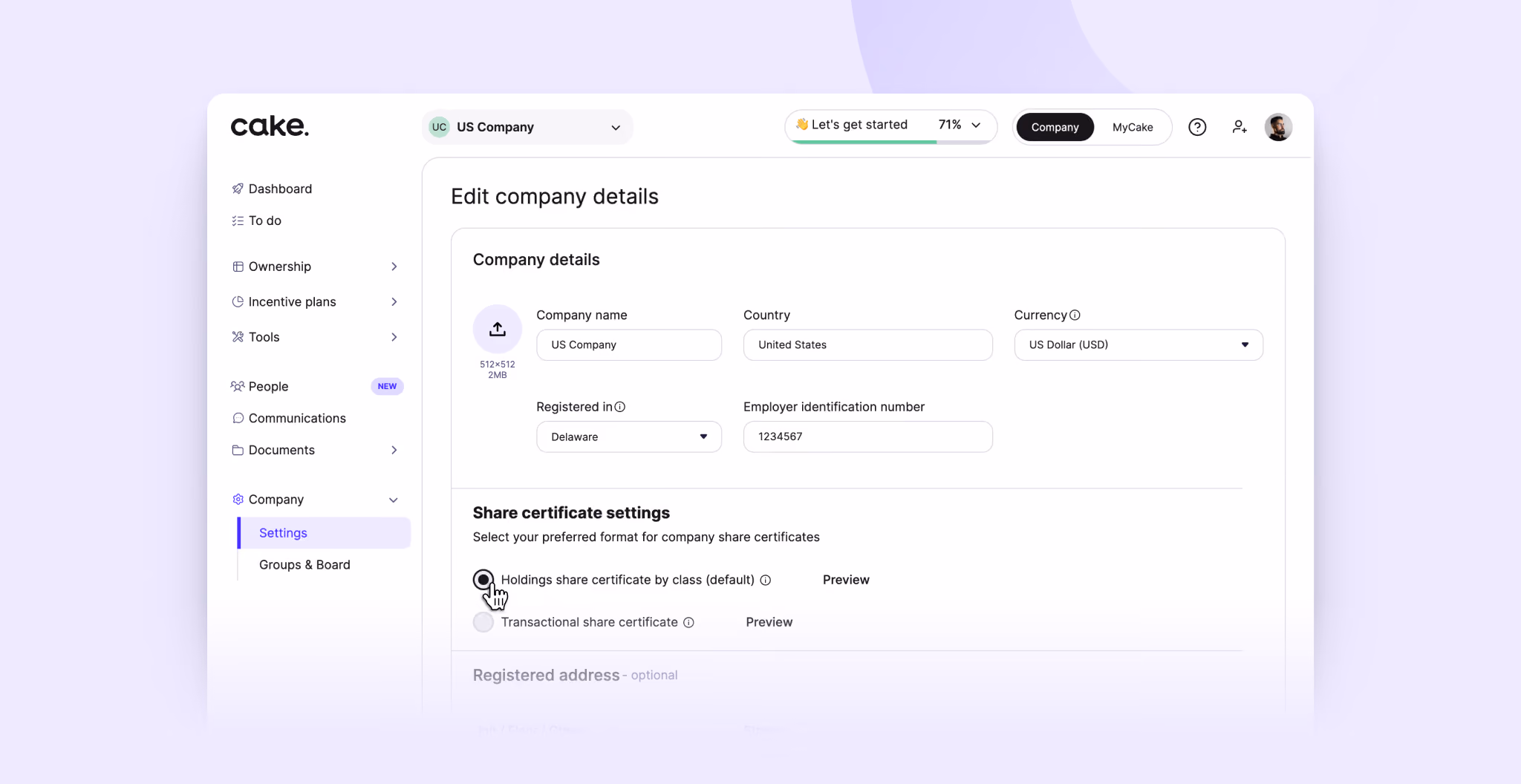 CakeEquity — transactional share certificates