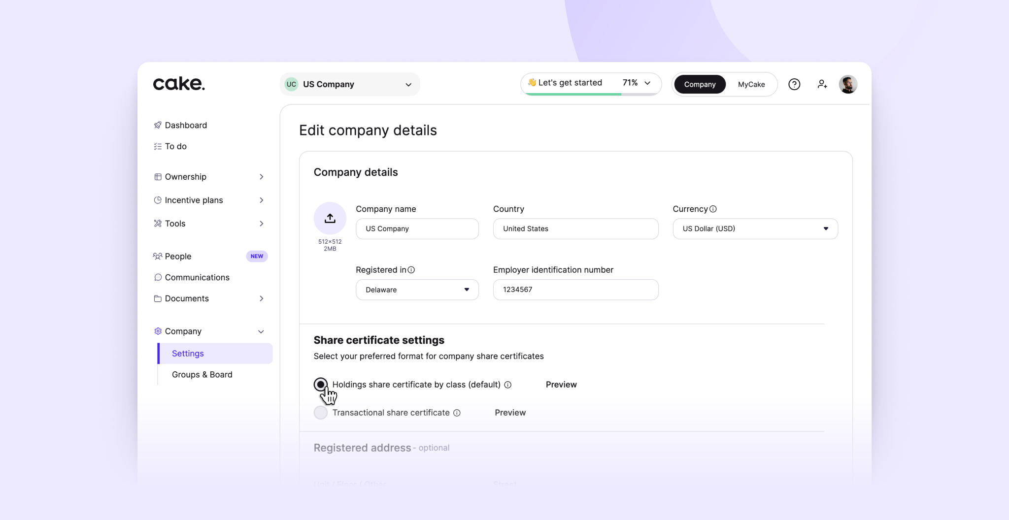 CakeEquity — transactional share certificates
