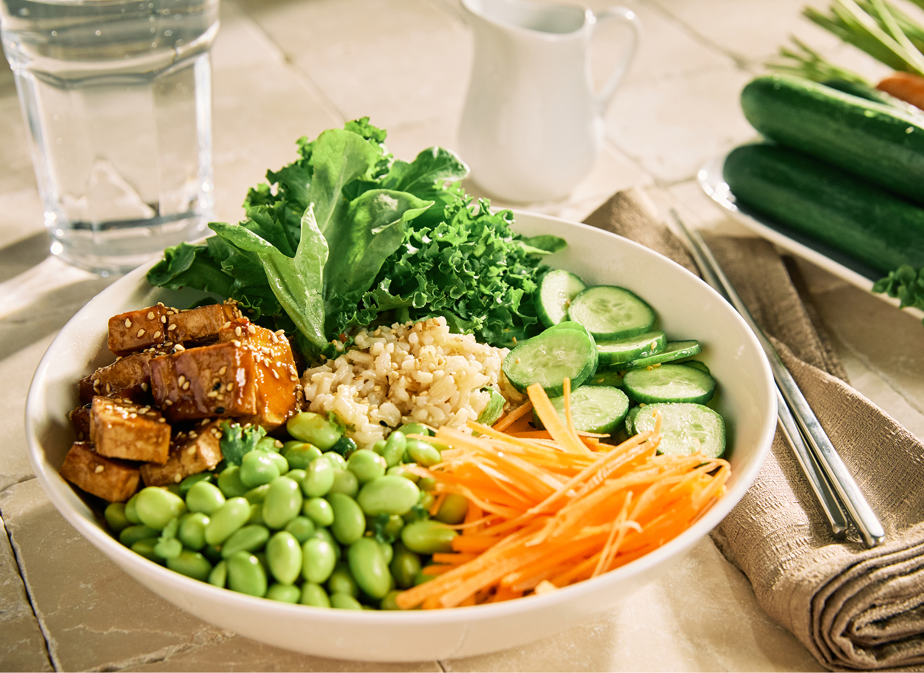 Crunchy Lettuce and Teriyaki Tofu Rice Bowls