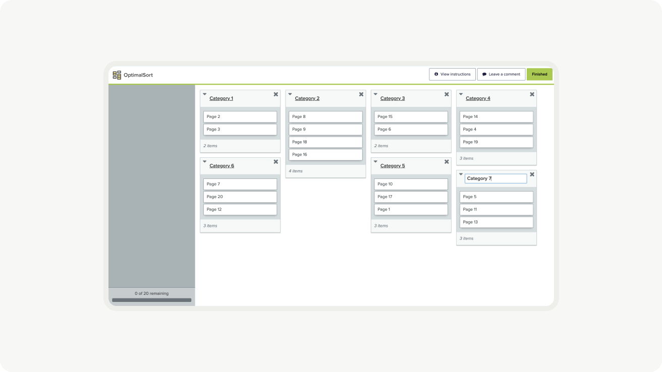 Optimal workshop page - showing different category names grouped under titles