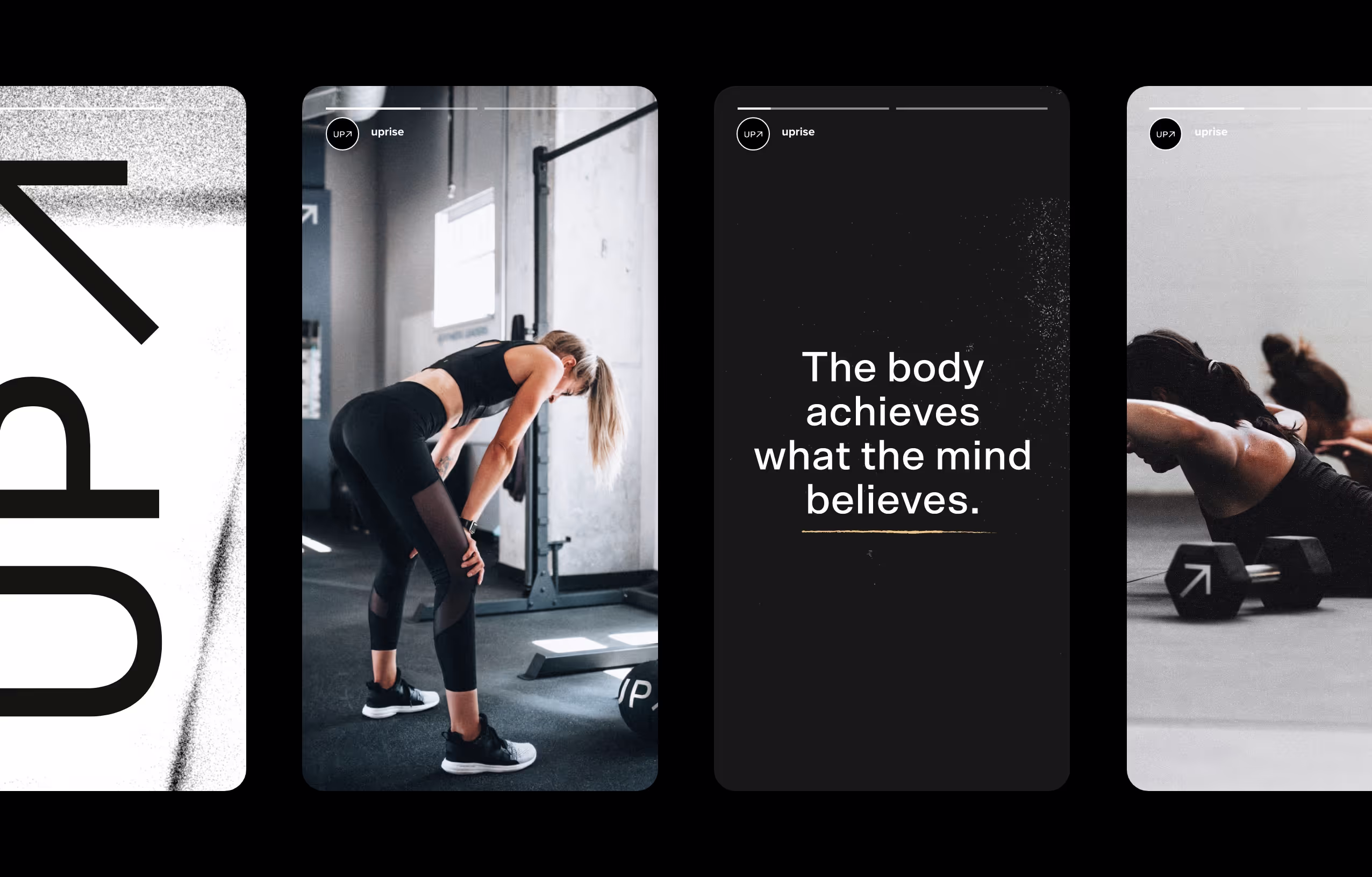 Een verzameling smartphones met verschillende Instagram stories van Uprise.