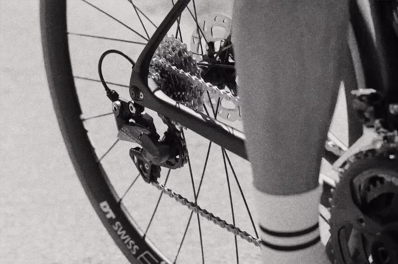 Close up of a Cyclowax chain on a bike.