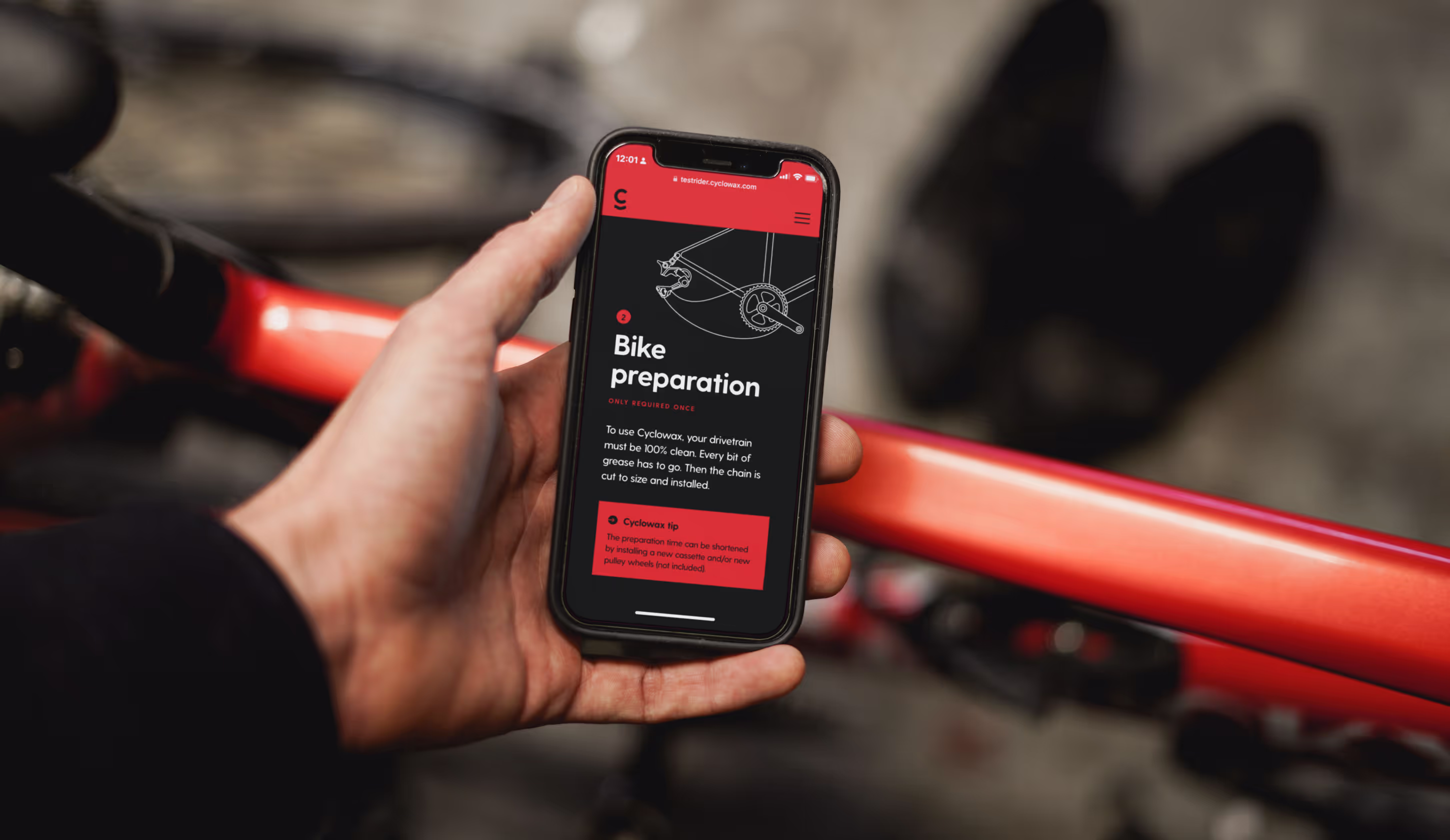 Cyclowax website on a mobile phone.