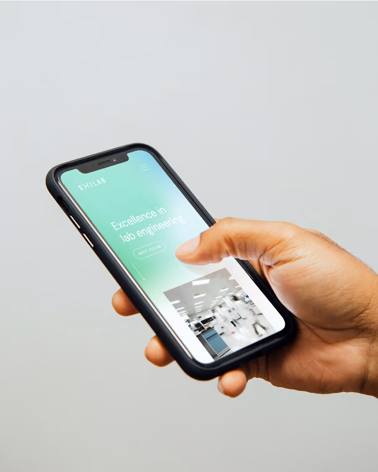 Exilab homepage on iPhone.
