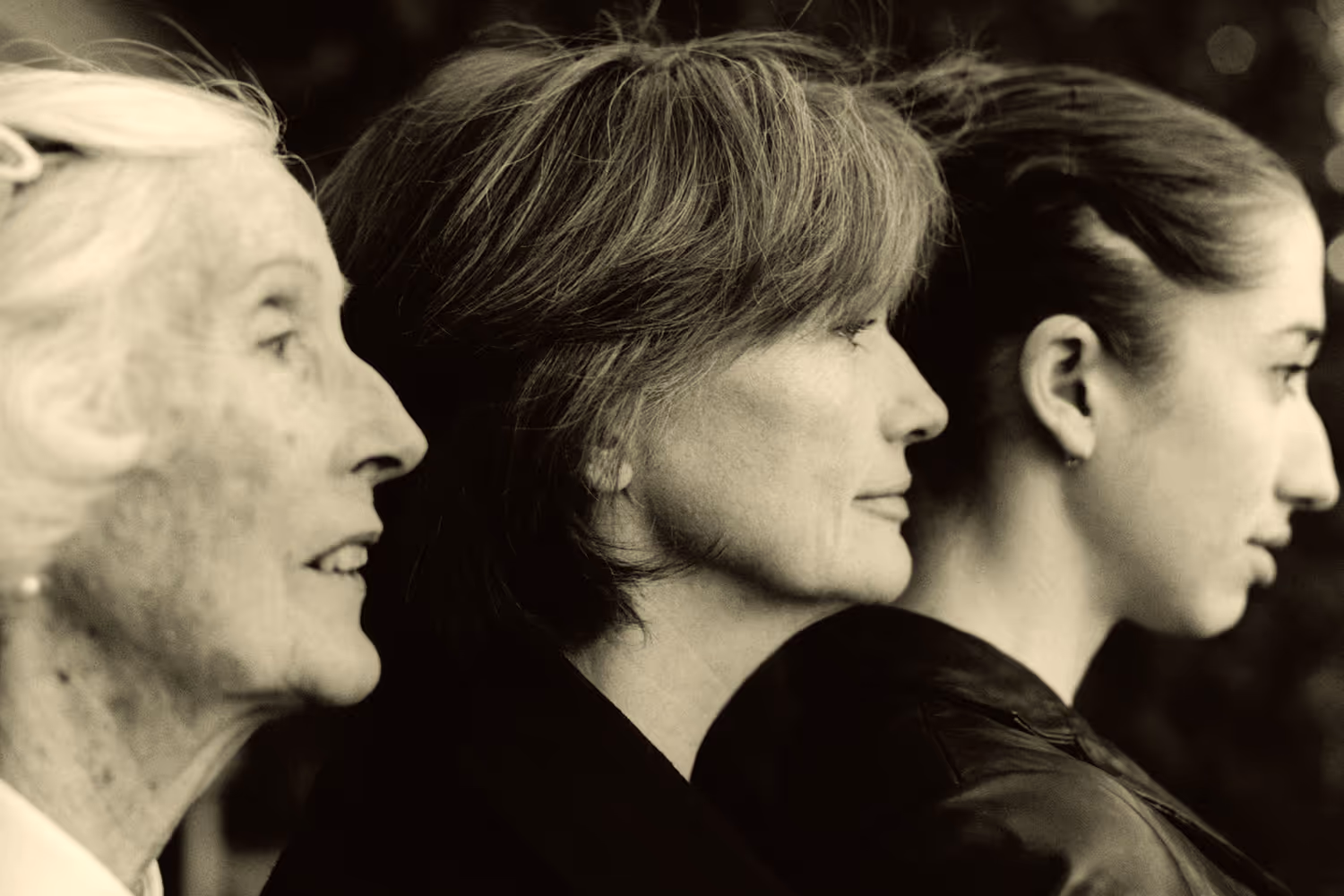 A black and white photo of women