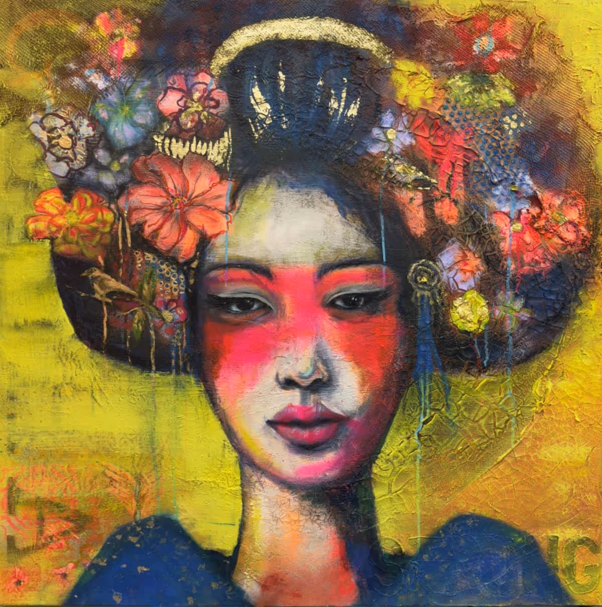 Portret of a Geisha Yellow FLower- ORIGINAL - available in prints